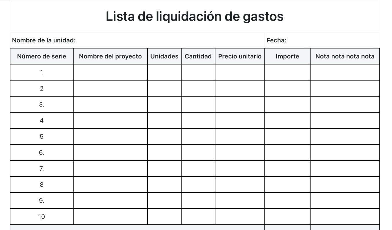Lista de liquidación de gastos